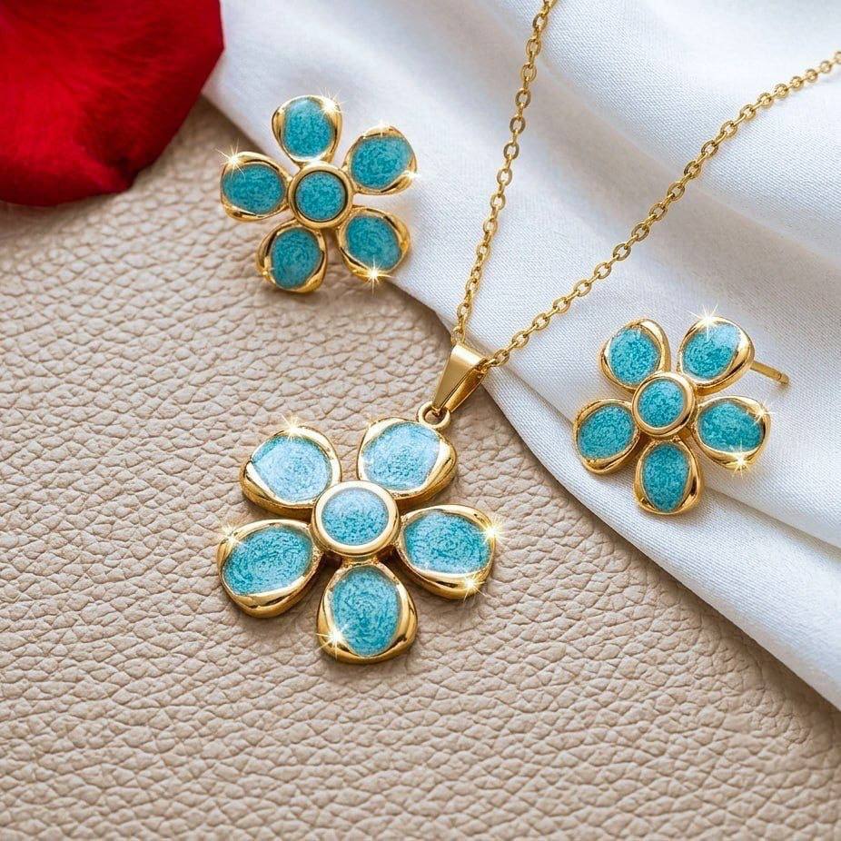Ensemble fleur turquoise